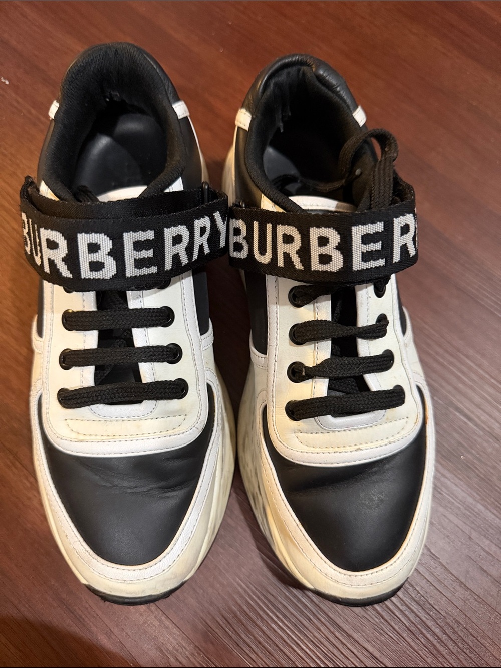 Burberry Kids Black and White Logo Strap Sneakers